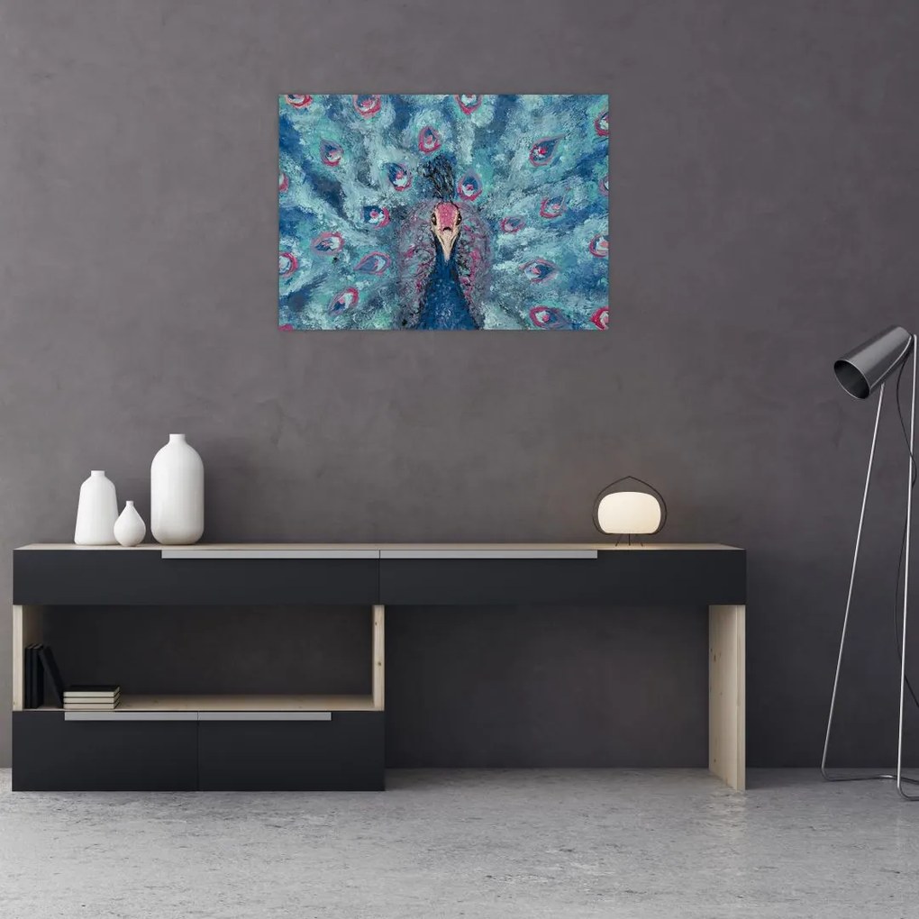 Obraz na szkle namalowanego pawia (70x50 cm)