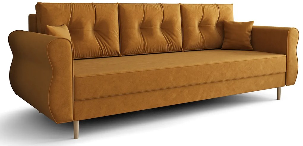 Musztardowa sofa z funkcją spania - Eden