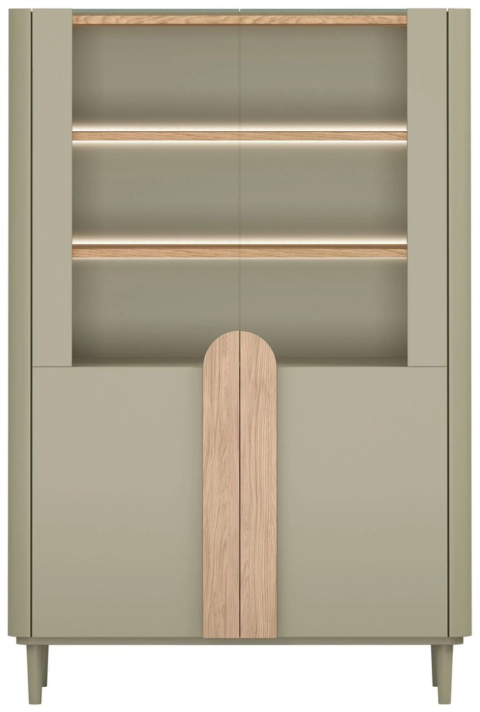 Witryna Amilio do salonu 100 cm na nóżkach - eukaliptus / dąb baltic dune / uchwyty dąb naturalny