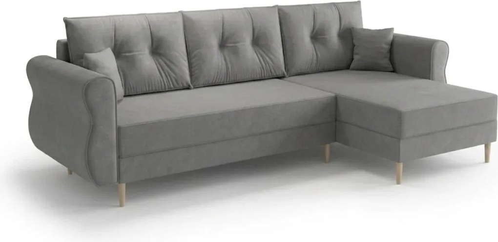 Rozkładana narożna sofa SILVIANO 230x140 cm, szara, uniwersalna