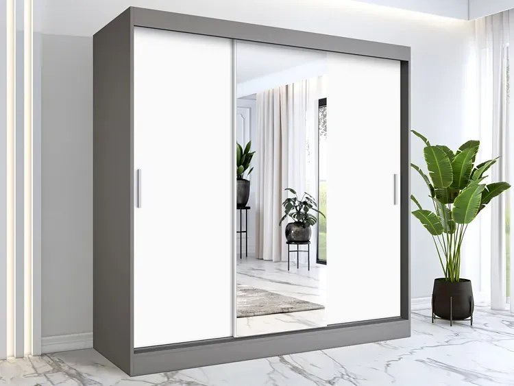 Szafa przesuwna antracyt + biały 200 cm - Massi 6X
