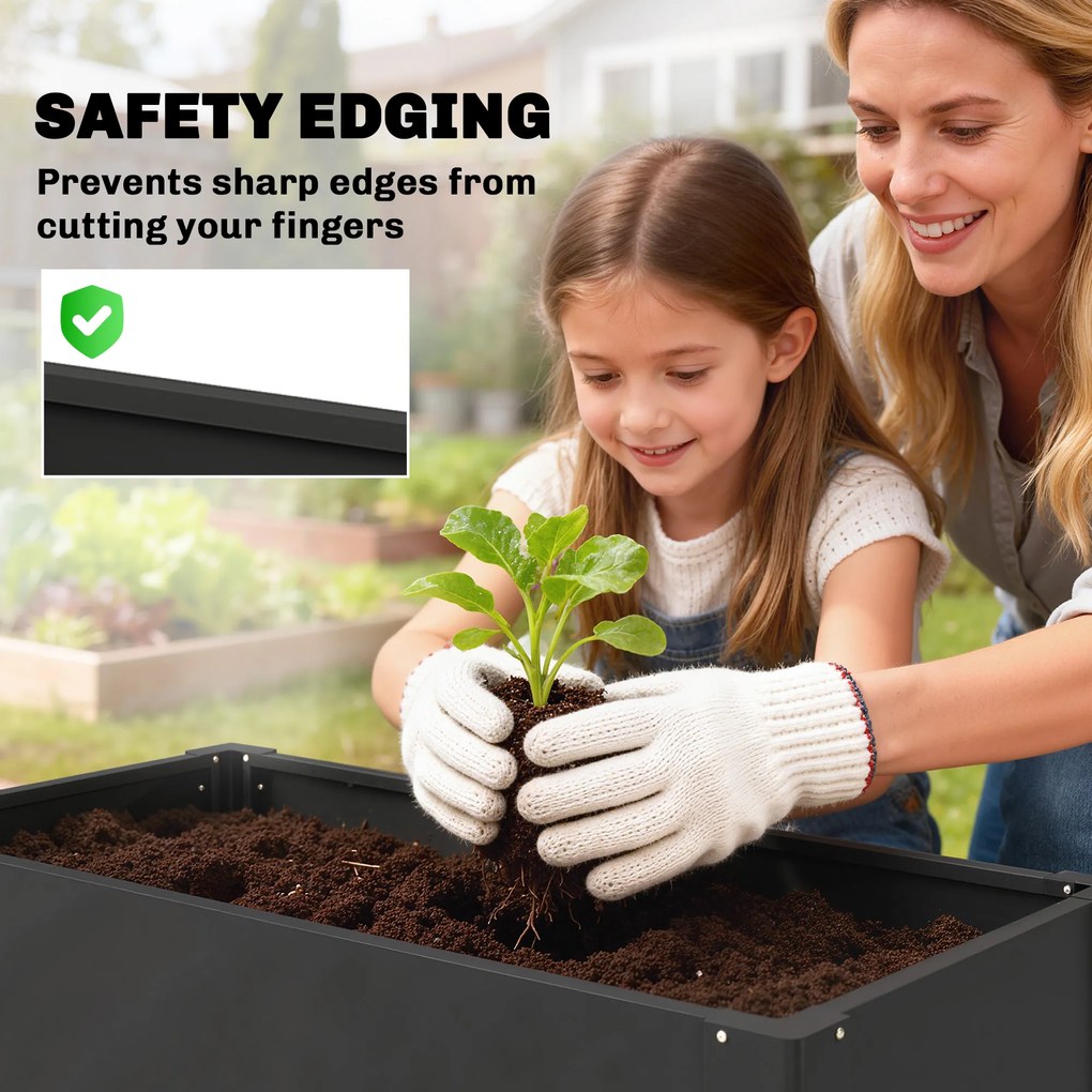 Outsunny Podwyższona Donica z Otwartym Dnem, Wzmocniona Konstrukcja i Rękawice, 102 x 52 x 55 cm, Czarna | Aosom PL