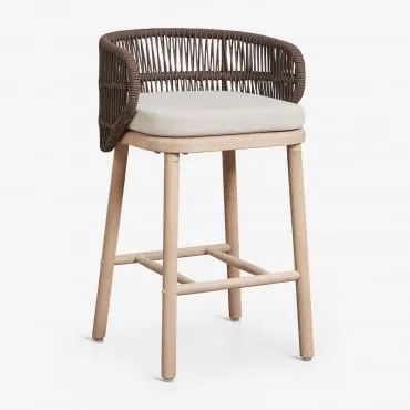 Zestaw 4 Wysokich Stołków Ogrodowych Z Drewna Akacjowego I Plecionego Sznurka Capri Chocolate & ↑65 Cm - Sklum