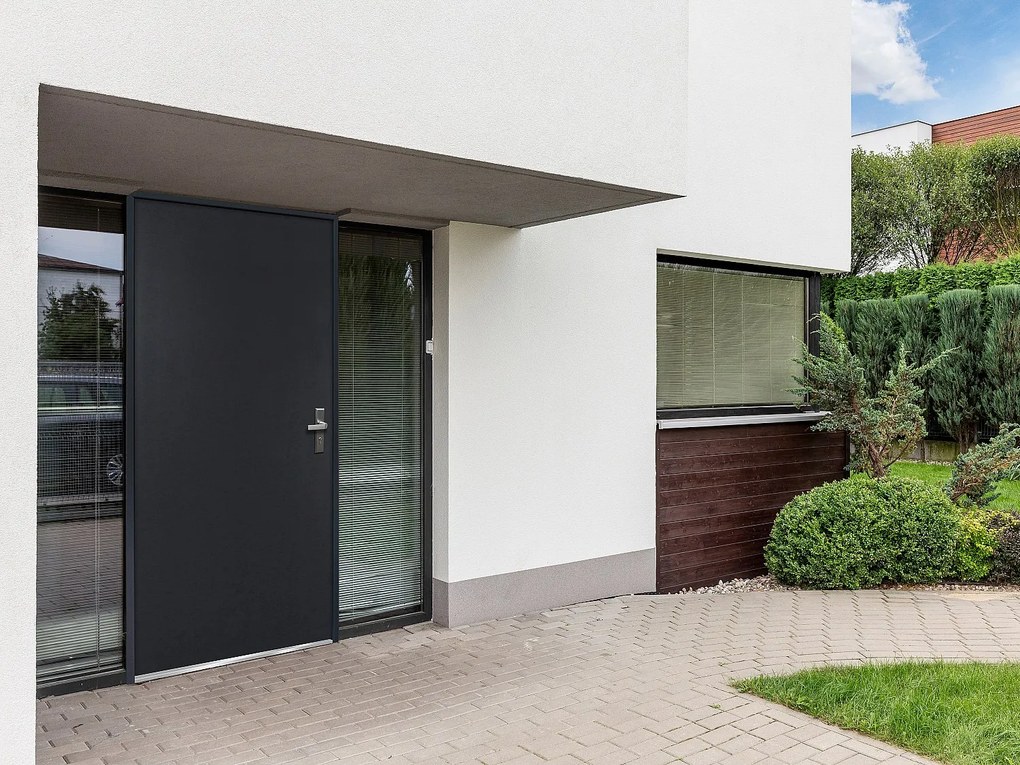 Drzwi wejściowe ze stali, pełne, wys. 207 x szer. 100 cm, kolor antracytowy – skrzydło lewe - AGUEDA