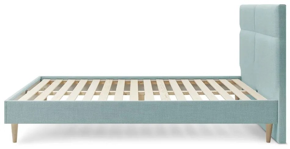 Turkusowe tapicerowane łóżko dwuosobowe ze stelażem 160x200 cm Elyna – Bobochic Paris