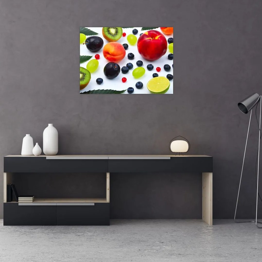 Obraz na szkle - owoce z kroplami wody (70x50 cm)