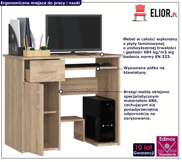 Biurko Komputerowe 90 Cm Dąb Sonoma S4-K08