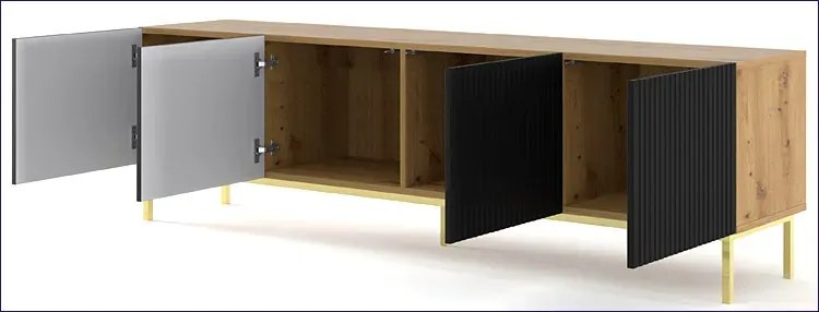 Szafka pod TV z lamelami dąb artisan + czarny - Melis 12X