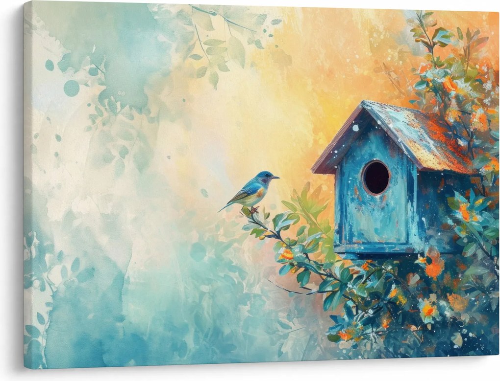 Obraz - Domek dla ptaków, akwarela (70x50 cm)