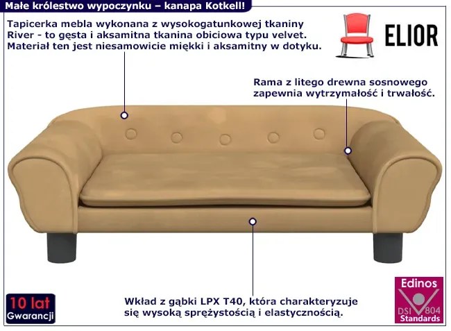 Brązowa kanapa dla chłopca na nóżkach - Pergio