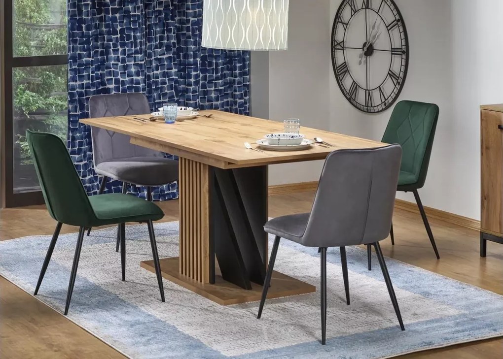 Nowoczesny rozkładany stół Lavende 130-175x85 cm z płyty laminowanej w kolorze dąb wotan/czerń