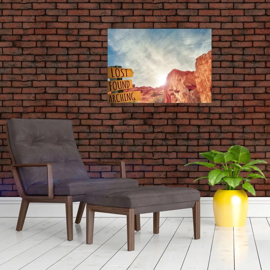 Obraz na szkle - wskaźnik z napisem (70x50 cm)