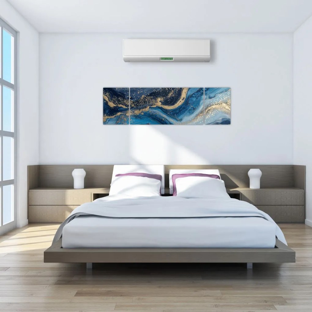 Obraz - Abstrakcyjny niebiesko-złoty marmur (170x50 cm)