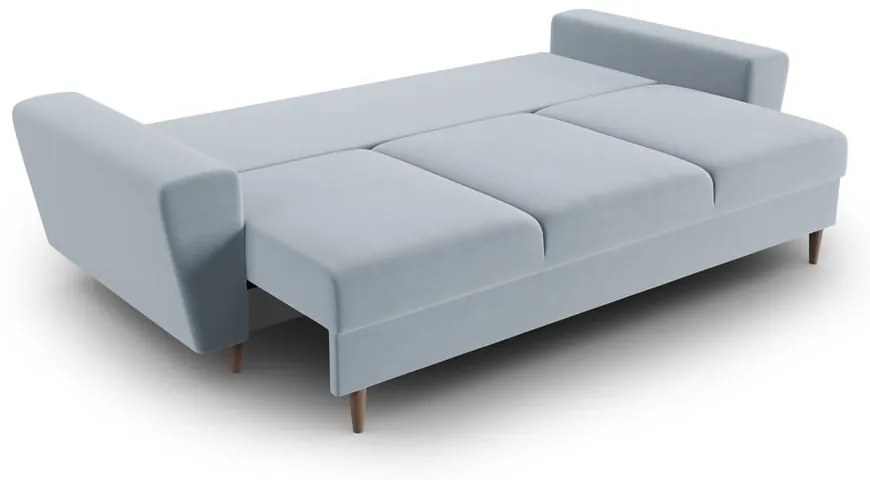 Jasnoniebieska aksamitna rozkładana/ze schowkiem sofa 235 cm Kyoto – Cosmopolitan Design