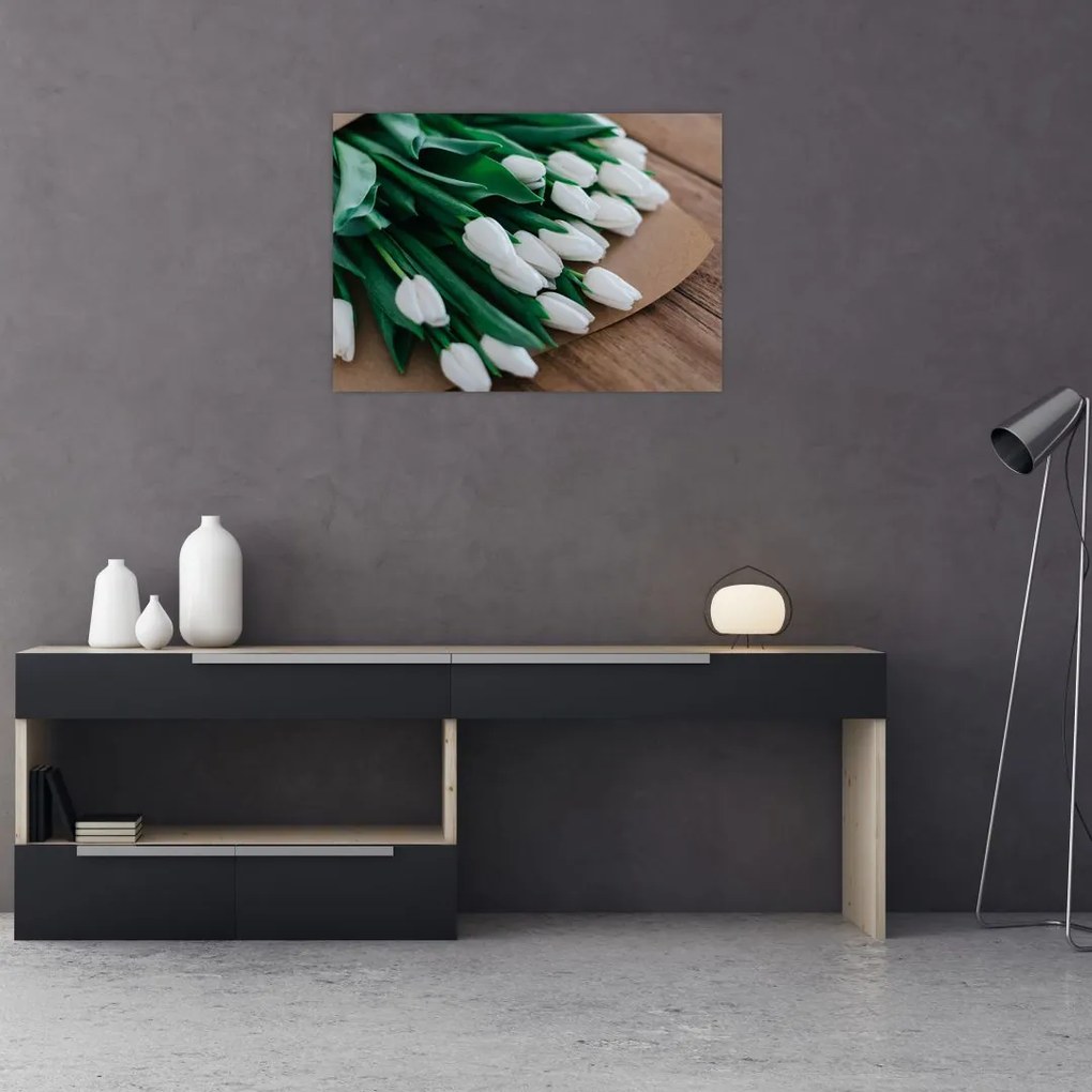Obraz bukietu białych tulipanów (70x50 cm)