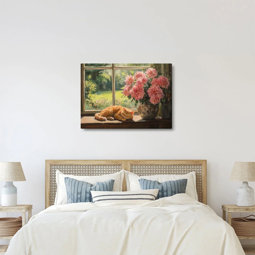 Obraz - Kot na oknie (70x50 cm)