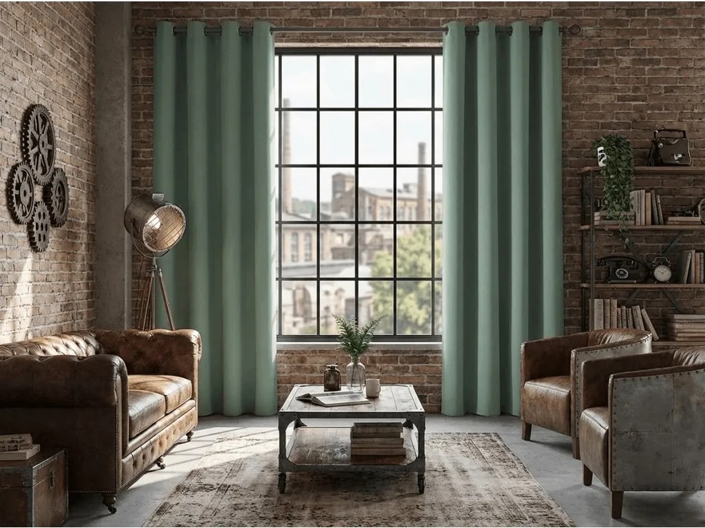 Szaro-zielona zasłona OXFORD 140x250 cm Zawieszanie: Taśma z wiązaniami