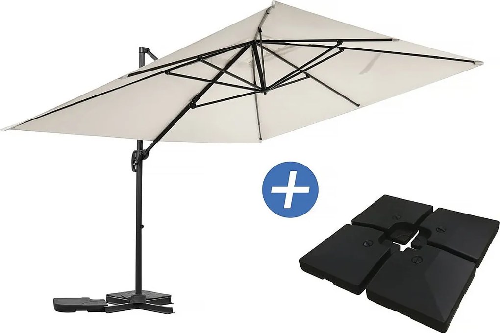 Aluminiowy parasol ogrodowy Sky 4 z wysięgnikiem - 3 x 4 m - Ecru - W zestawie płyty obciążeniowe