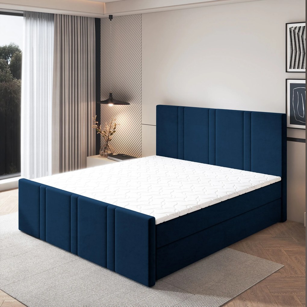 Masseno Łóżko kontynentalne COMOZA z pojemnikiem na pościel 180x200 cm - Niebieski, KRONOS 09
