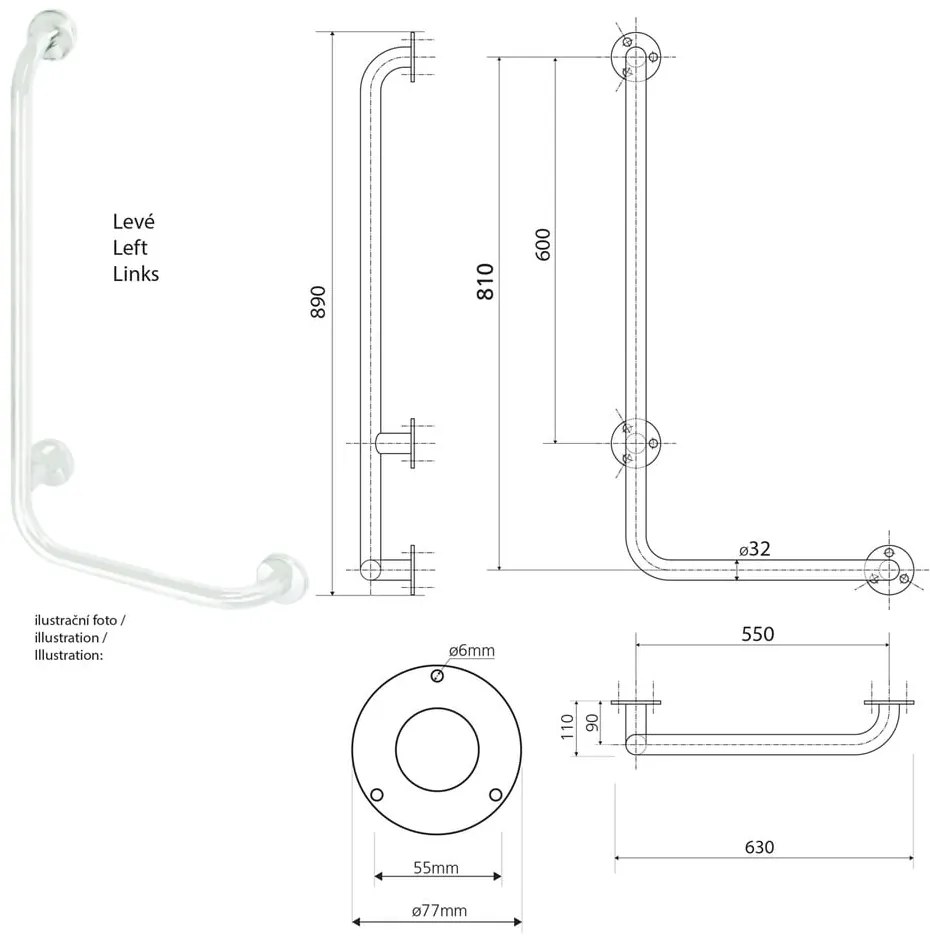 Stalowy uchwyt ścienny do łazienki 63 cm Handicap Left – Sapho