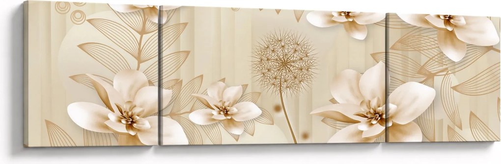 Obraz - Kompozycja złotych kwiatów (170x50 cm)