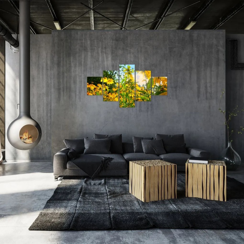 Obraz żółtych kwiatów (125x70 cm)