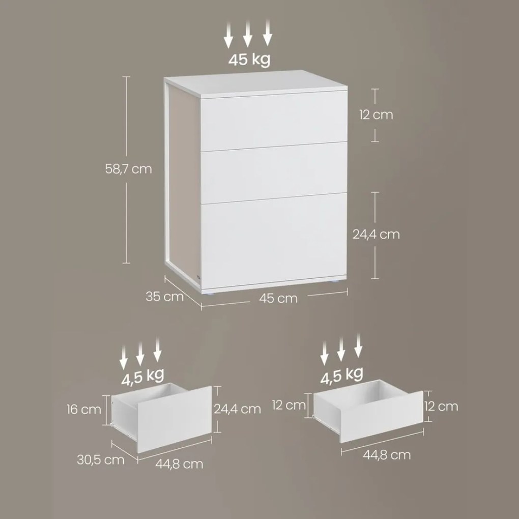 Szafka nocna RAMONA, 58x35x45 cm, matowa biel/beż Vasagle