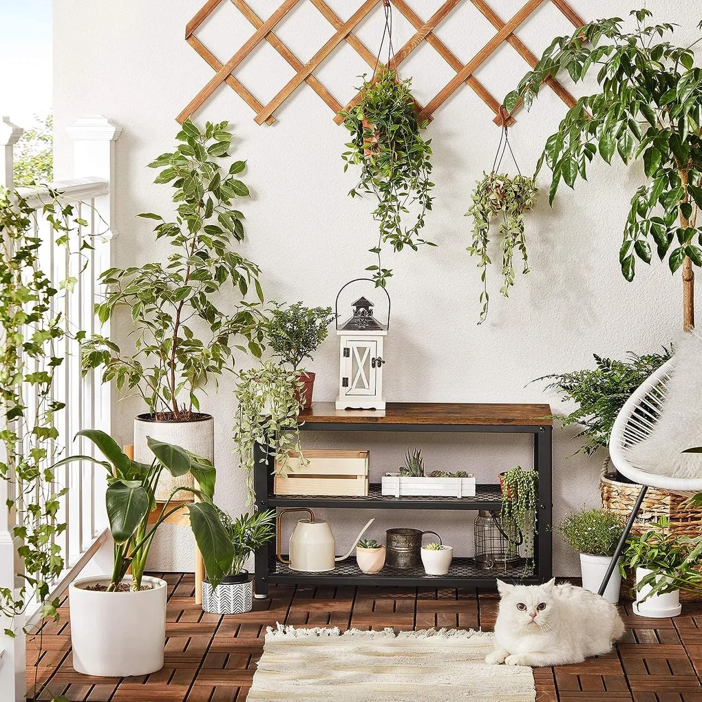 Vasagle Ławka do przedpokoju z miejscem na buty INDY, 73x30x45cm, brązowa/czarna