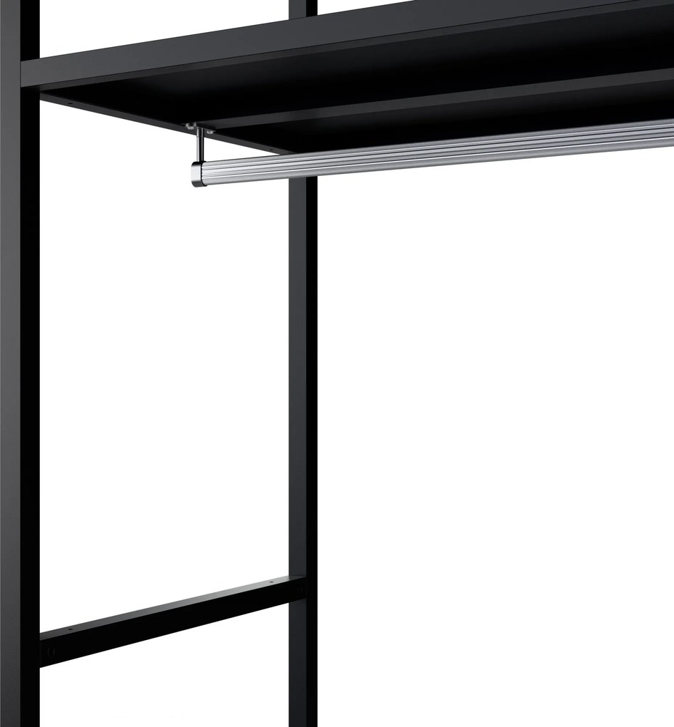 Regał biurowy otwarty z drążkiem na ubrania, do recepcji i poczekalni, metalowy, czarny, 800x2200x400 mm: ARIEL