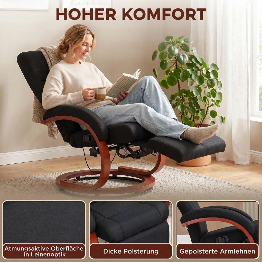HOMCOM fotel relaksacyjny z funkcją leżenia fotel telewizyjny z wysokim oparciem ergonomiczne podłokietniki podnóżek drewniana podstawa wygląd lnu | Aosom PL