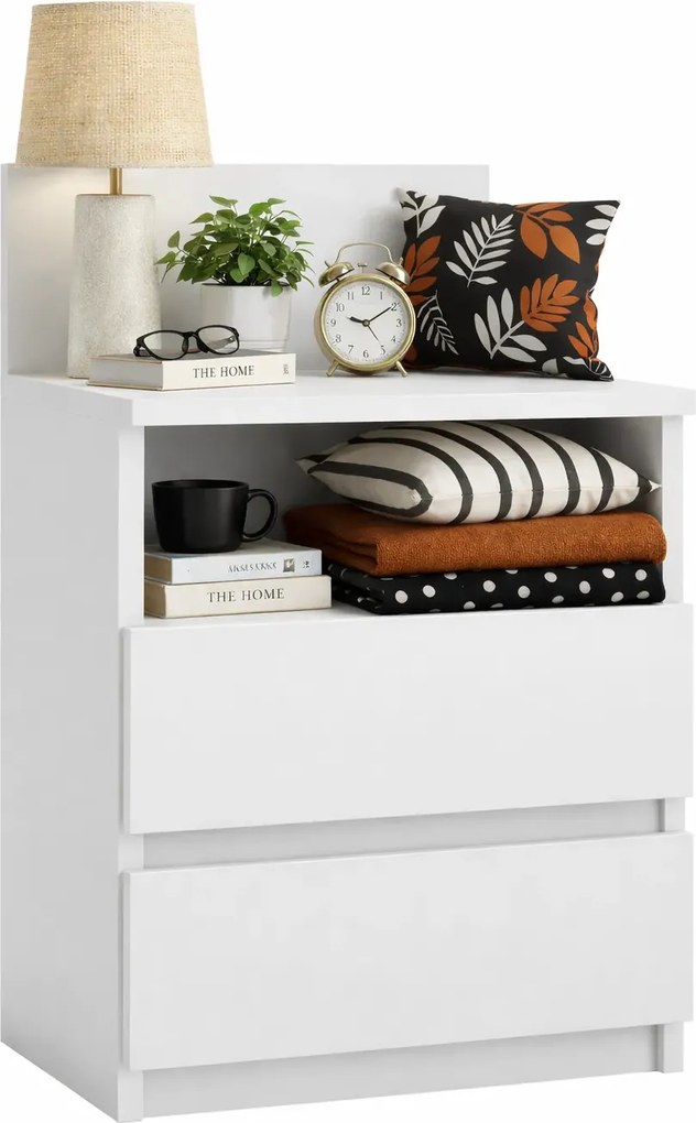 Stolik Nocny Biały Z 2 Szufladami A2-H10