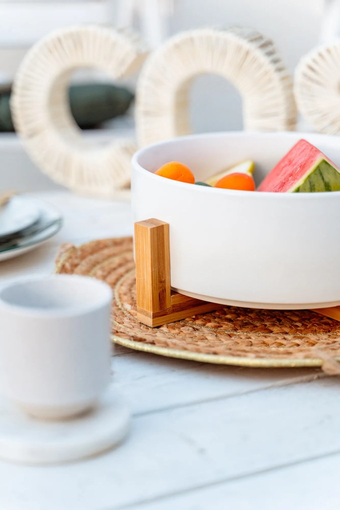 Miska na sałatkę, Ø 24 cm, ceramiczna na bambusowym stojaku