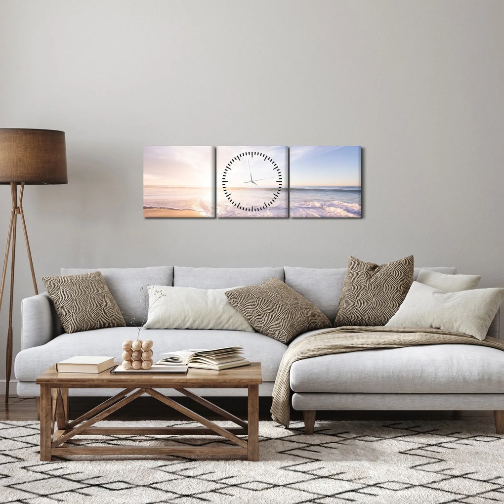 Obraz piaszczystej plaży (z zegarem) (90x30 cm)