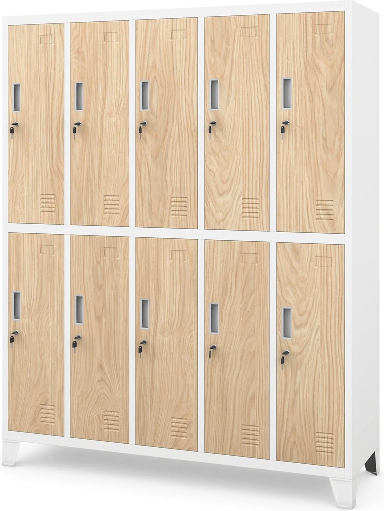 Szafa socjalna ubraniowa 10-drzwiowa biała/dąb sonoma, 1360x1720x450 mm: BARTEK Eco Design