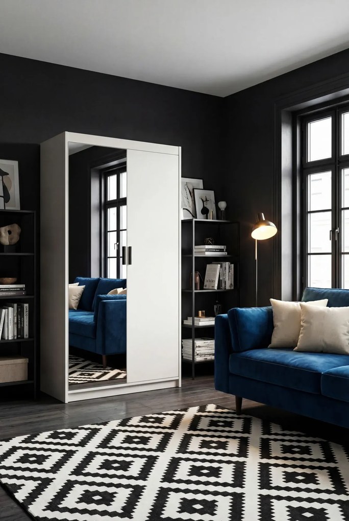 Biała nowoczesna szafa na ubrania z lustrem A7-S17