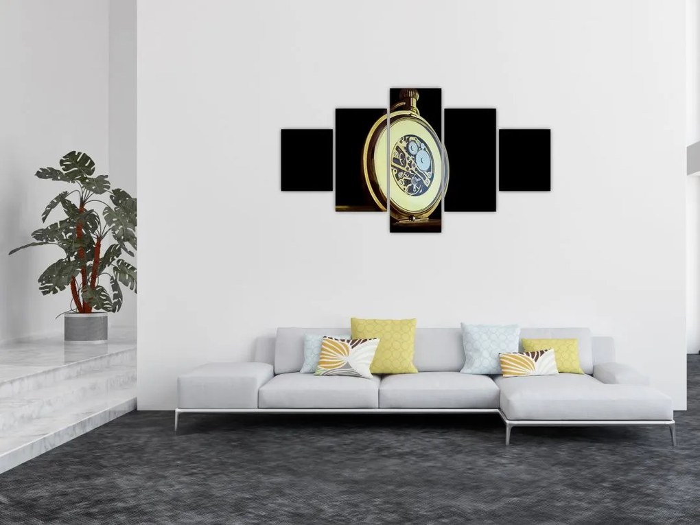 Obraz złotego zegarka kieszonkowego (125x70 cm)