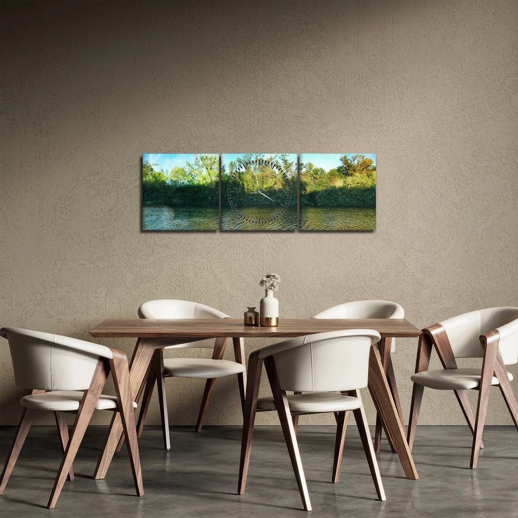 Obraz - jezioro (z zegarem) (90x30 cm)
