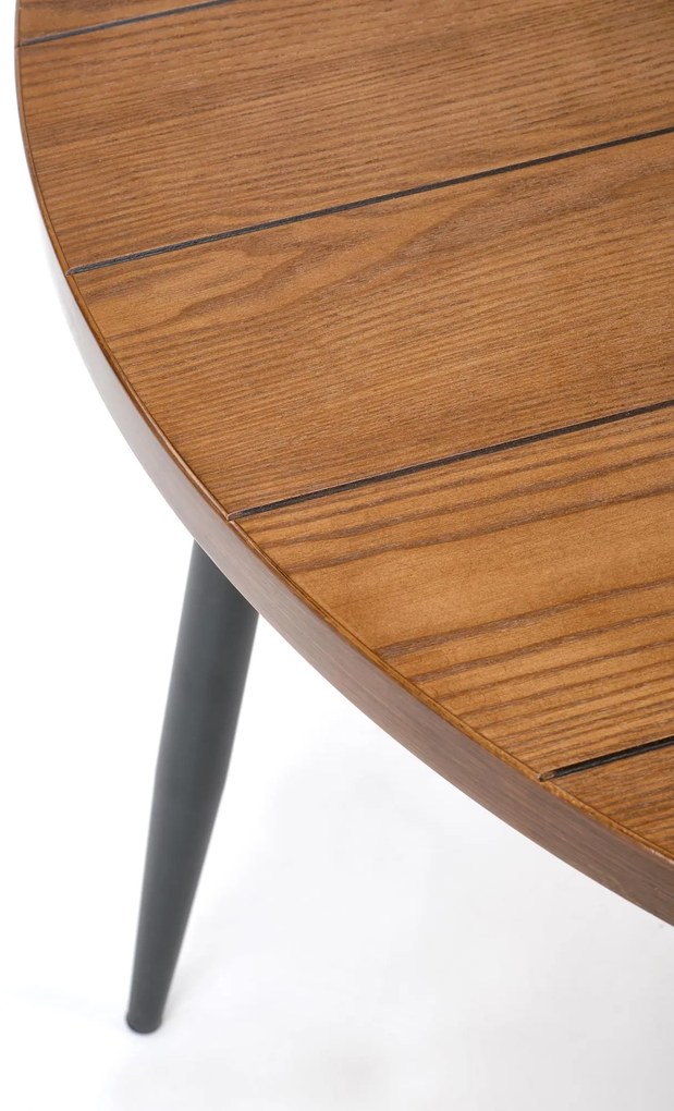 Stół okrągły z MDF-u kolor orzech, czarne nogi średnica 105/75 cm BARRY