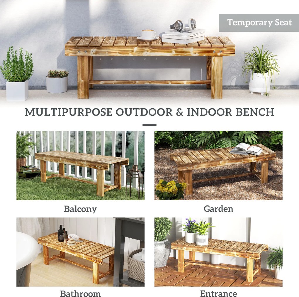 Outsunny Ławka Ogrodowa Rustykalna dla 2 Osób Lite Drewno Brązowa 110x38x35cm | Aosom PL