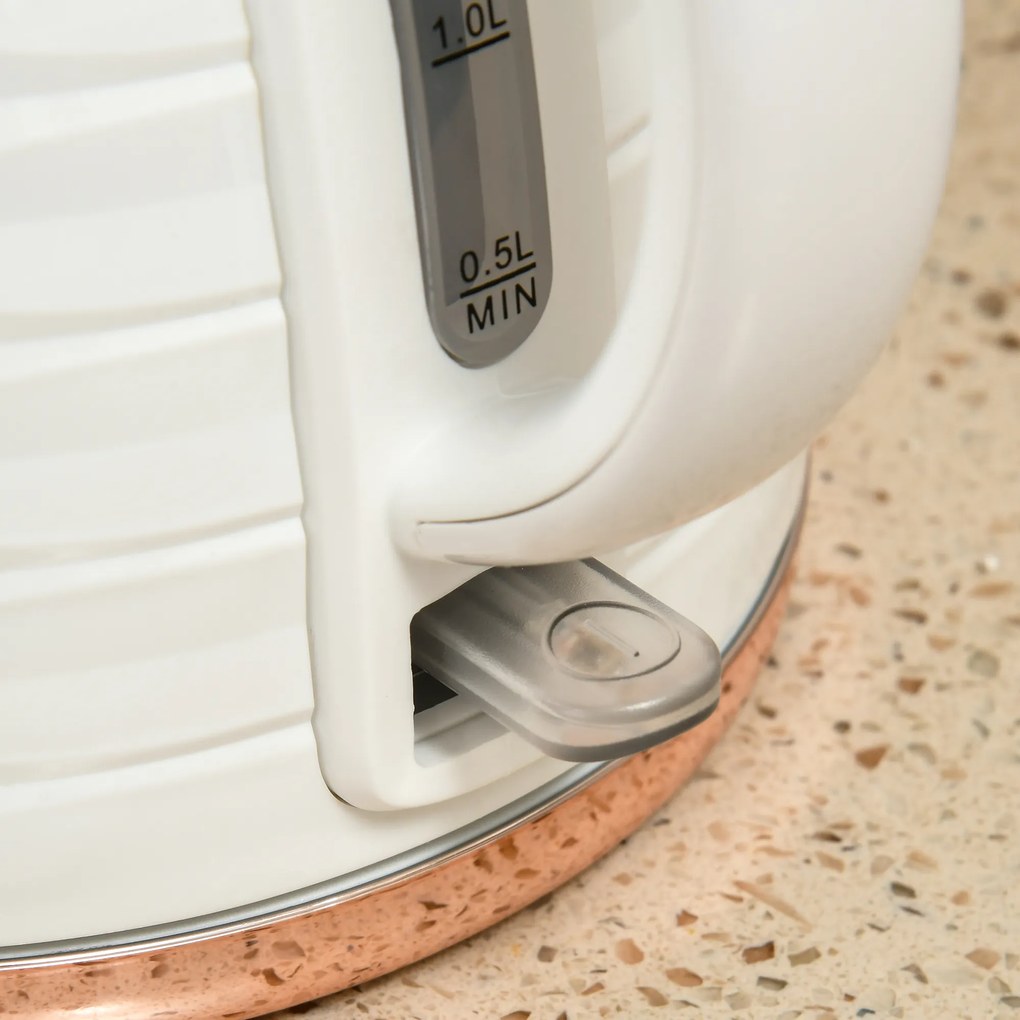 HOMCOM Zestaw czajnika i tostera 2 w 1, 7 poziomów zrumienienia, funkcje rozmrażania i podgrzewania, Kremowo-biały