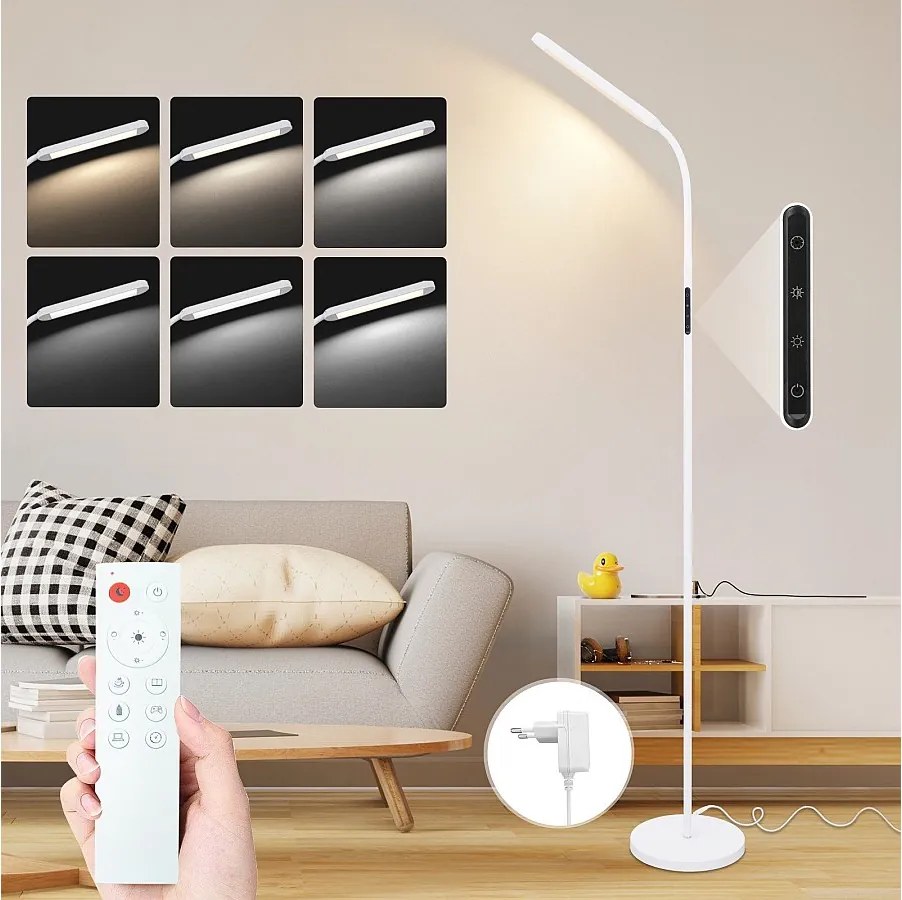 NETTLIFE Lampa podłogowa LED do salonu, ściemnialna, biała, 11 W, elastyczna, 360°, sofa