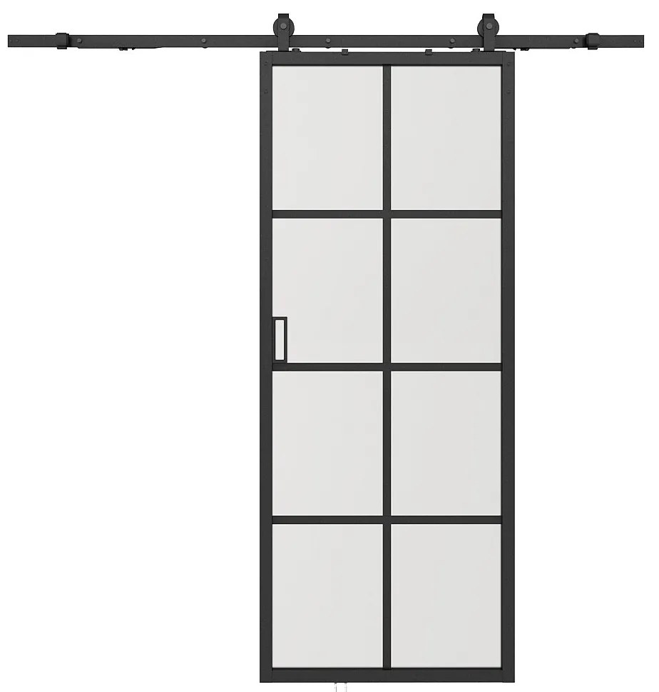 Drzwi przesuwne naścienne - aluminium i matowe szkło hartowane - wys. 205 x szer. 83 cm - WILDEN II