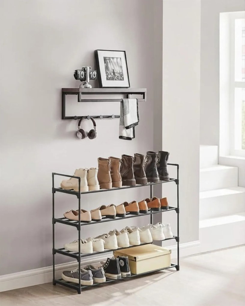 Regał na buty TORINO, 4 półki, 30x92x74cm, czarny SongmicsHome