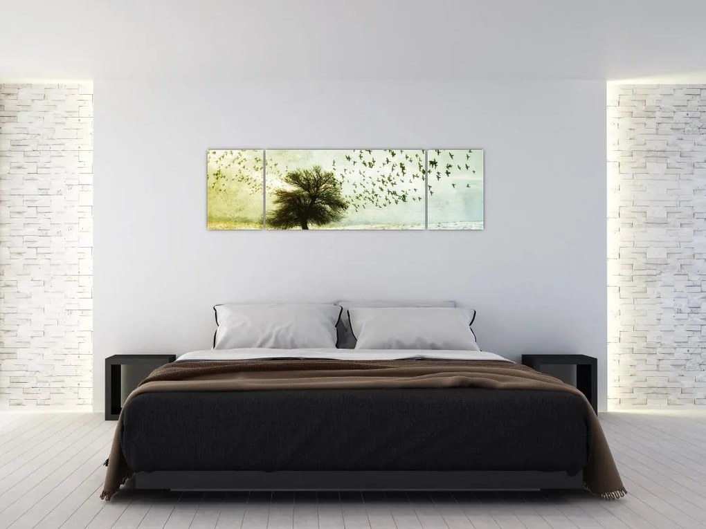 Obraz - Malowane stado ptaków (170x50 cm)