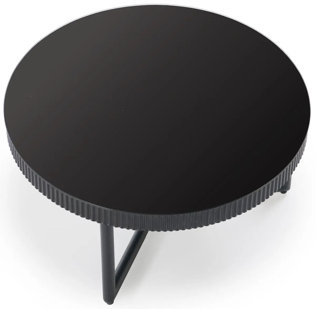 Okrągła czarna ława 60/30 cm szkło/MDF/stal COSMO S