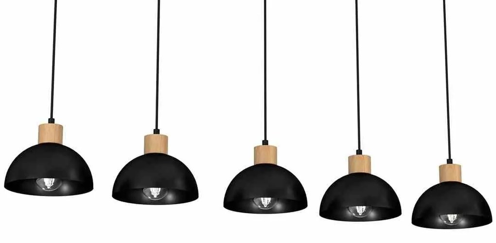 Lampa wisząca, czarna, drewno, 5 kloszy ERIK Black/Wood 5xE27