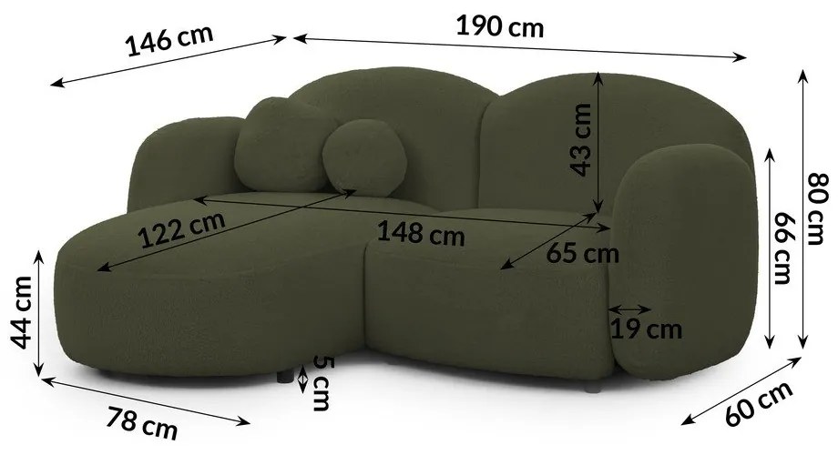 Zielony narożnik z materiału bouclé (lewostronny/z szezlongiem) Orbit – Ropez