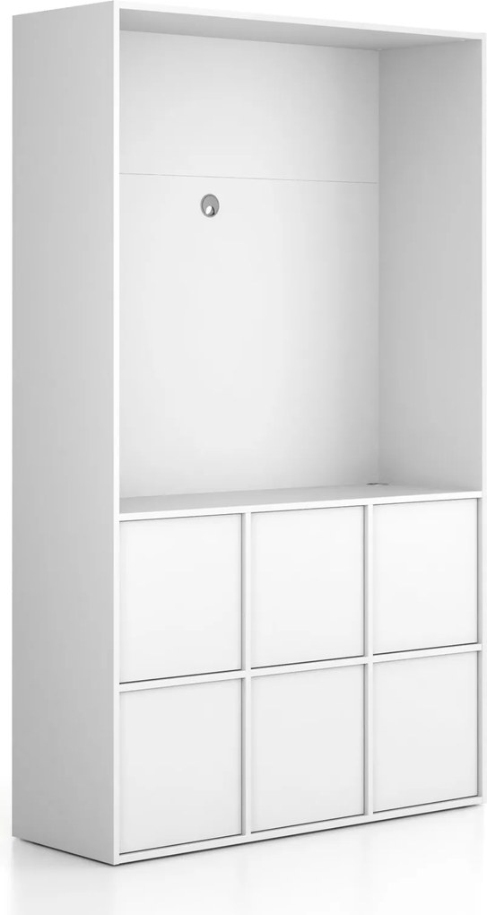 Szafka biurowa FRAME, 6x drzwi, z wnęką, 1299 x 450 x 2162 mm, PUSH-lock, biały