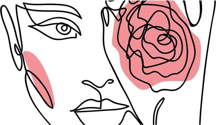 Obraz - Line art twarz z różą (170x50 cm)