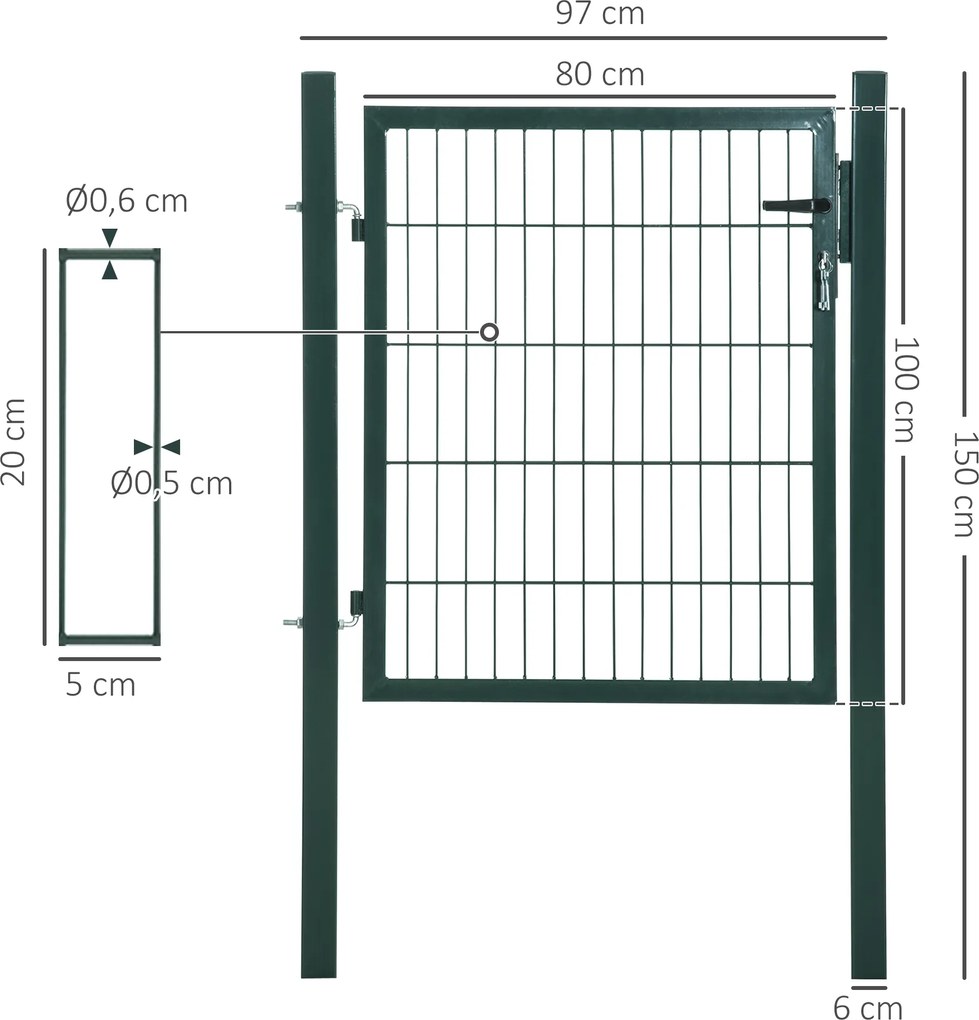 HOMCOM brama ogrodowa drzwi ogrodowe brama ogrodzeniowa brama podwórkowa wykonana ze stali klamka zamek i klucze 97 x 150 cm zielony zero